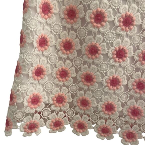 J Crew Pink White Floral Top Blouse Embroidered Lace Women’s Size XS Flower - Picture 6 of 7